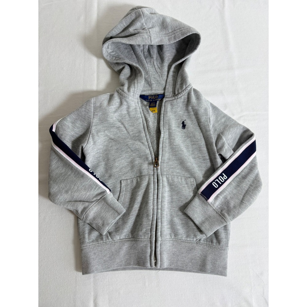 Polo Ralph Lauren Zip Hoodie 4T Gray Excellent Logo Tape Side Stripe Pony Logo